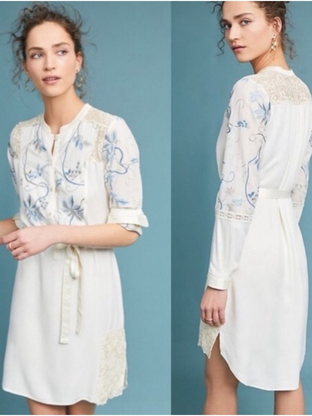 Anthropologie Brand Tiny Amarante Embroidered Shirtdress S